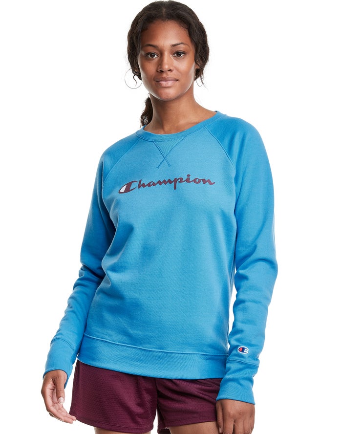 Champion Powerblend Fleece Classic Crew Script Logo Sweatshirt Dames - Blauw - Belgie 9012BJWRZ